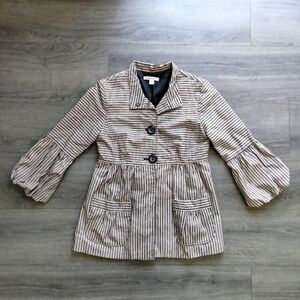 Forever 21 Vintage Beige Black Striped Bell Sleeve Jacket w/ Pockets Size M